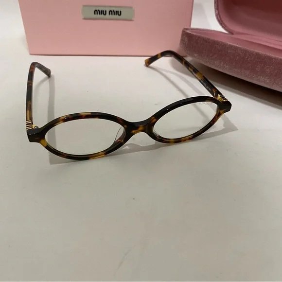 Miu Miu Tortoise Shell Glasses with Pink Velvet Case - Picture 2 of 7
